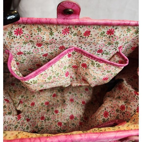 Jessica Simpson Hot Pink Vegan Leather Croc Embossed Ruffled Doctor Bag Purse - Picture 10 of 12